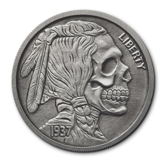 Indian Skull 1oz Silver Antique